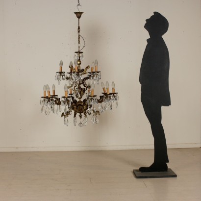 Chandelier Treated Bronze Crystal Pendants Italy First Half of 1900s