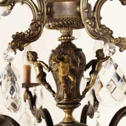 Lustre à dix Bras Bronze traité Cristal Italie Première moitié '900