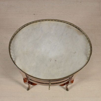 Elliptical Coffee Table with Marble Brass Leather Vintage 18th Century