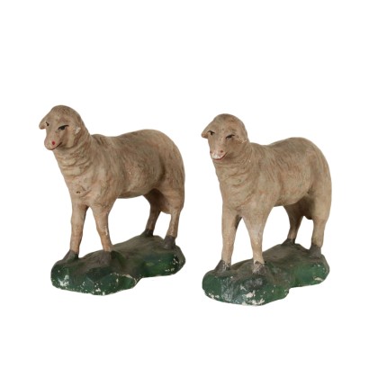 Paire de Moutons de Craie Plâtre Polychromie Italie Premier 900
