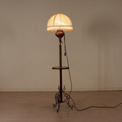 Floor Lamp Bronze Fabric Lampshade Italy First Half of 1900s