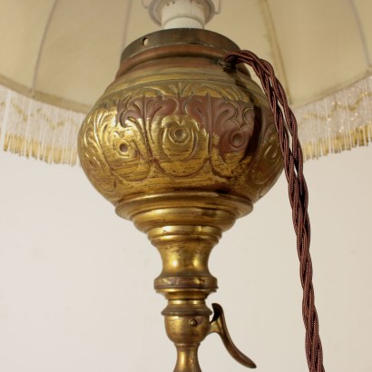 Floor Lamp Bronze Fabric Lampshade Italy First Half of 1900s