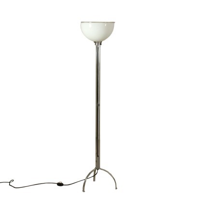 Floor Lamp Chromed Metal Opaline Glass Vintage Italy 1970s-1980s