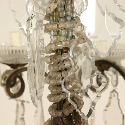 Chandelier with 8 Twisted Arms Iron Glass Italy 19th Century