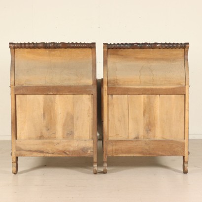 Pair of Single Beds Walnut Manufactured in Italy Mid 1800s