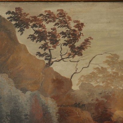 Landscape with Bridge and Shepherd Tempera on Canvas 19th Century