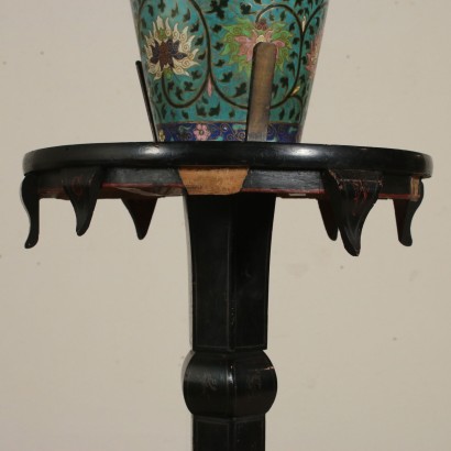 Ebonized Wood Column with Porcelain Baluster Vase France Late 1800
