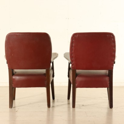Pair of Stained Wood Armchairs Foam Leatherette Vintage Italy 1960s