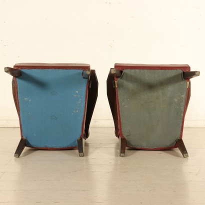 Pair of Stained Wood Armchairs Foam Leatherette Vintage Italy 1960s