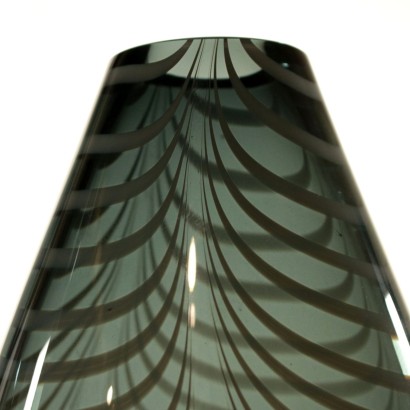 Vase Smoked Glass with Grey Stripes Italy Second Half of 1900s