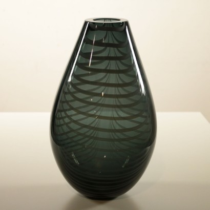 Vase Smoked Glass with Grey Stripes Italy Second Half of 1900s