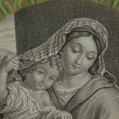 Vierge à l'Enfant Dessin au Crayon sur Papier Fin '800