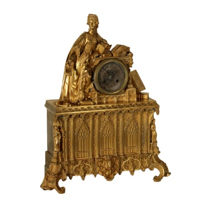 Neo-Gothic Table Clock Gilded Bronze France Mid 19th Century