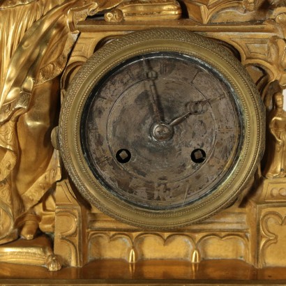 Neo-Gothic Table Clock Gilded Bronze France Mid 19th Century