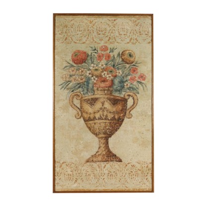 Pintura antigua-Falso fresco pelado con jarrón de flores