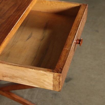 Writing Desk Solid Oak Veneered Wood Vintage Italy 1950s