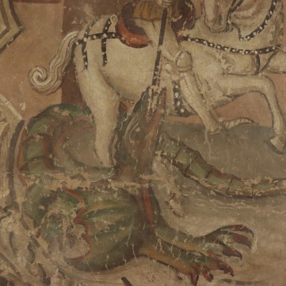 Falso desgarro de un fresco con San Jorge y el Dragón-detalle