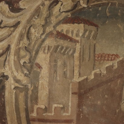 Falso desgarro de un fresco con San Jorge y el Dragón-detalle