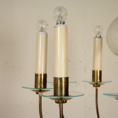 Ceiling Lamp Brass Glass Vintage Italy 1940s