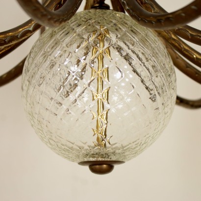 Ceiling Lamp Brass Glass Vintage Italy 1940s