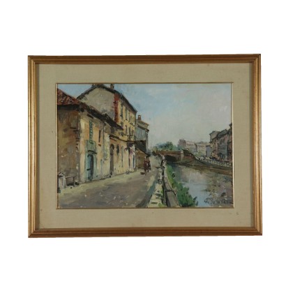 Glimpse of the Canal Milan by Giovanni Da Busnago 20th Century