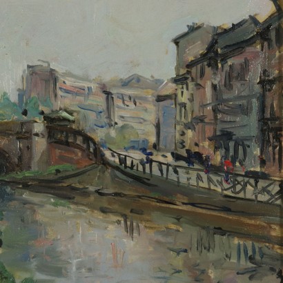Glimpse of the Canal Milan by Giovanni Da Busnago 20th Century