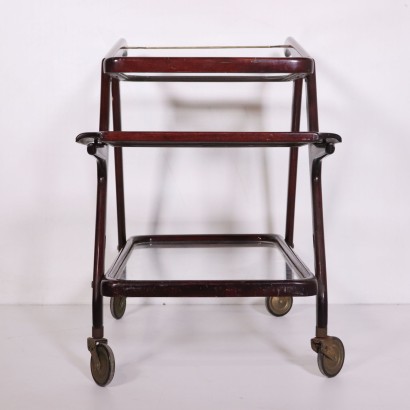 Service Cart Stained Beech Brass Glass Vintage Italy 1950s
