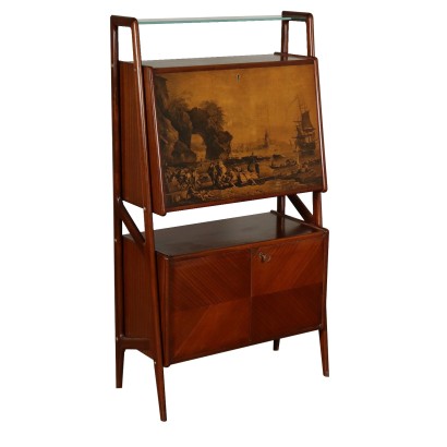 Cabinet with Bar Compartment Mahogany Veneer Vintage Italy 1950s