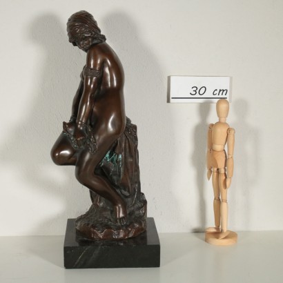 Esclave Enchaîné Sculpture Bronze Marbre noir Italie Moitié '900