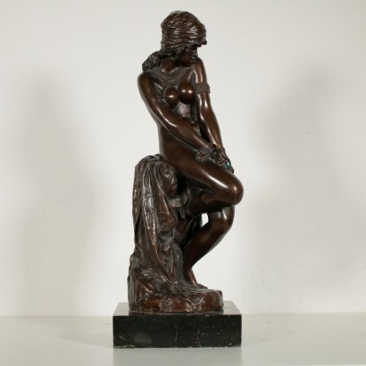 Esclave Enchaîné Sculpture Bronze Marbre noir Italie Moitié '900