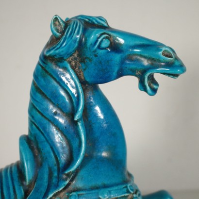 Ceramic Blue Horse Manufactured in France Second Half of 1900s