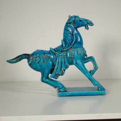 Ceramic Blue Horse Manufactured in France Second Half of 1900s