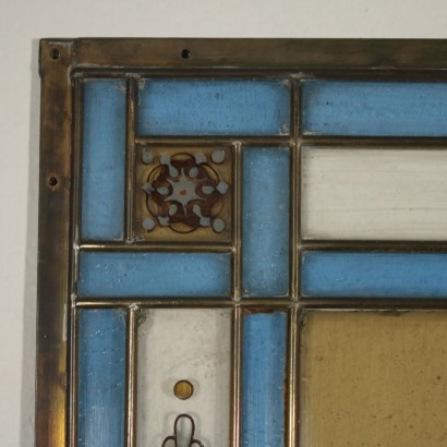 Pair of Colored Decorated Glass Windows Italy First Quarter of 1900s