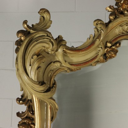 Haut Miroir Verre Bois laqué doré Italie Première moitié '900