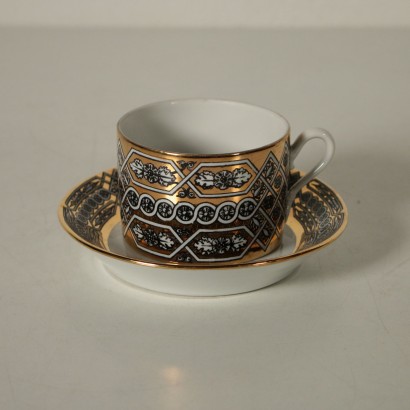 8 Porcelain Teacups by Piero Fornasetti Italy Milan 1960s