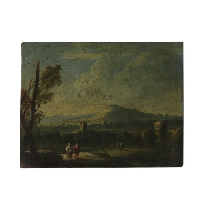 Small Landscape Oil on Metal Slab 18th-19th Century