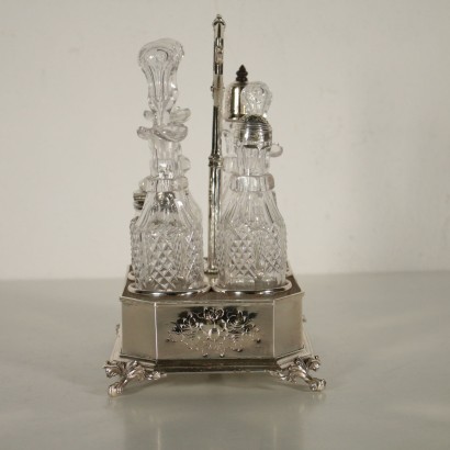 Silvered Metal and Crystal Oil Cruet Europe 20th Century