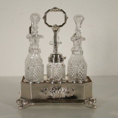 Silvered Metal and Crystal Oil Cruet Europe 20th Century