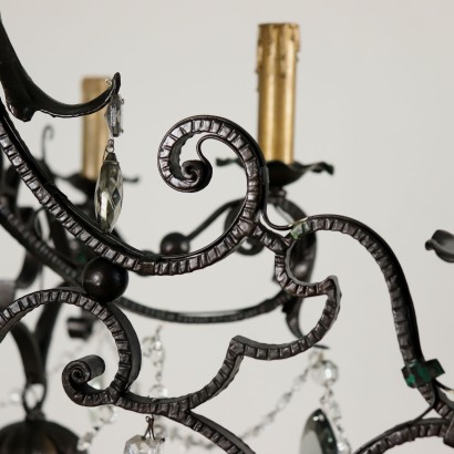 Iron Chandelier Glass Pendants Italy Second Half of 1900s