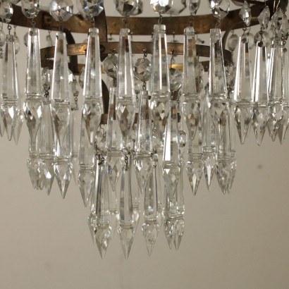 Revival Chandelier Brass Glass Pendants Italy First Half of 1900s