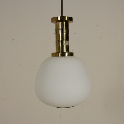 Ceiling Lamp Opaline Glass Brass Vintage Italy 1960s