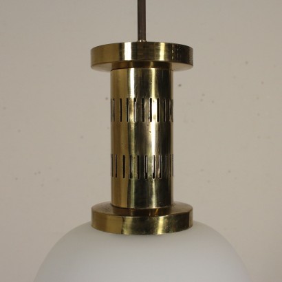 Ceiling Lamp Opaline Glass Brass Vintage Italy 1960s