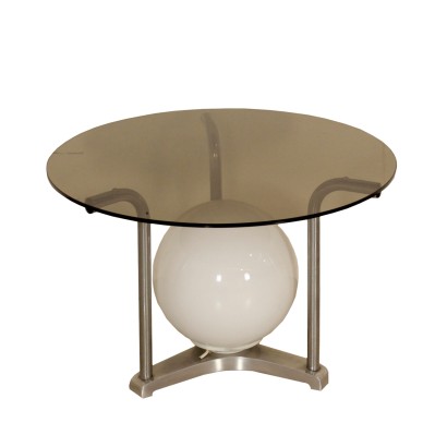 Petite Table avec Lampe Métal chromé Verre Vintage Italie Années 60-70