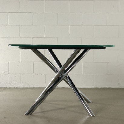 Table by Carlo Bartoli Glass Top Chromed Metal Vintage Italy 1970s