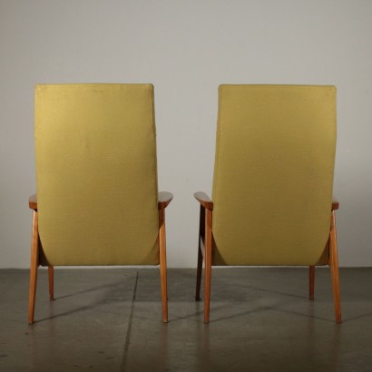 Pair of Armchairs Beech Fabric Upholstery Vintage Italy 1950s-1960s