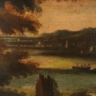 Landscape with Buildings and Figures Oil on Canvas 18th Century