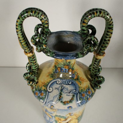 Paire de Vases Majolique Mollica Naples Italie Fin '800- Début '900