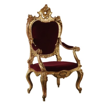 Gilded Serpentine Carved Throne Italy 19th Century