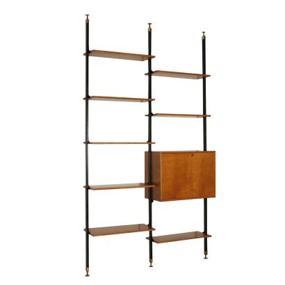 Floor-to-Ceiling Bookcase Mahogany Veneer Metal Brass Italy 1950s-60s