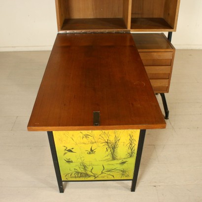 Drop Leaf Desk Teak Veneer Metal Vintage Manufactured in Italy 1960s